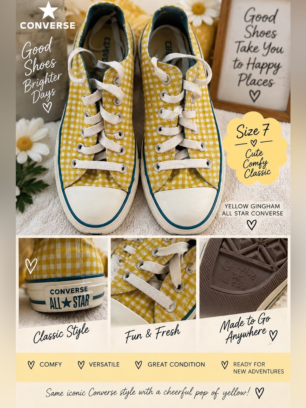 Converse All Star Yellow Gingham Sneakers - Picture 2 of 5